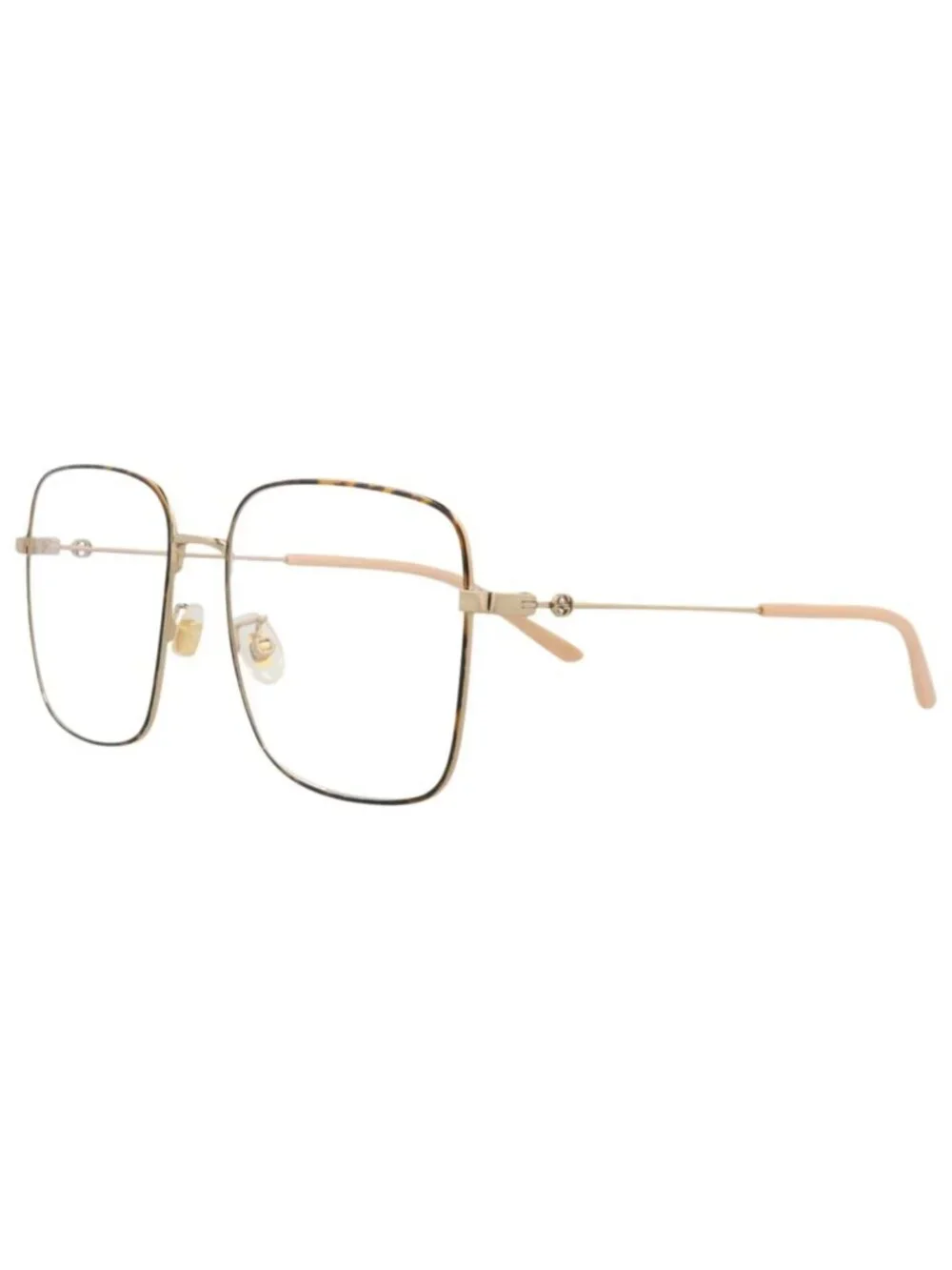 New Gucci Women's Eyeglasses Square Rectangle Metal Frame Gold Gold Transparent